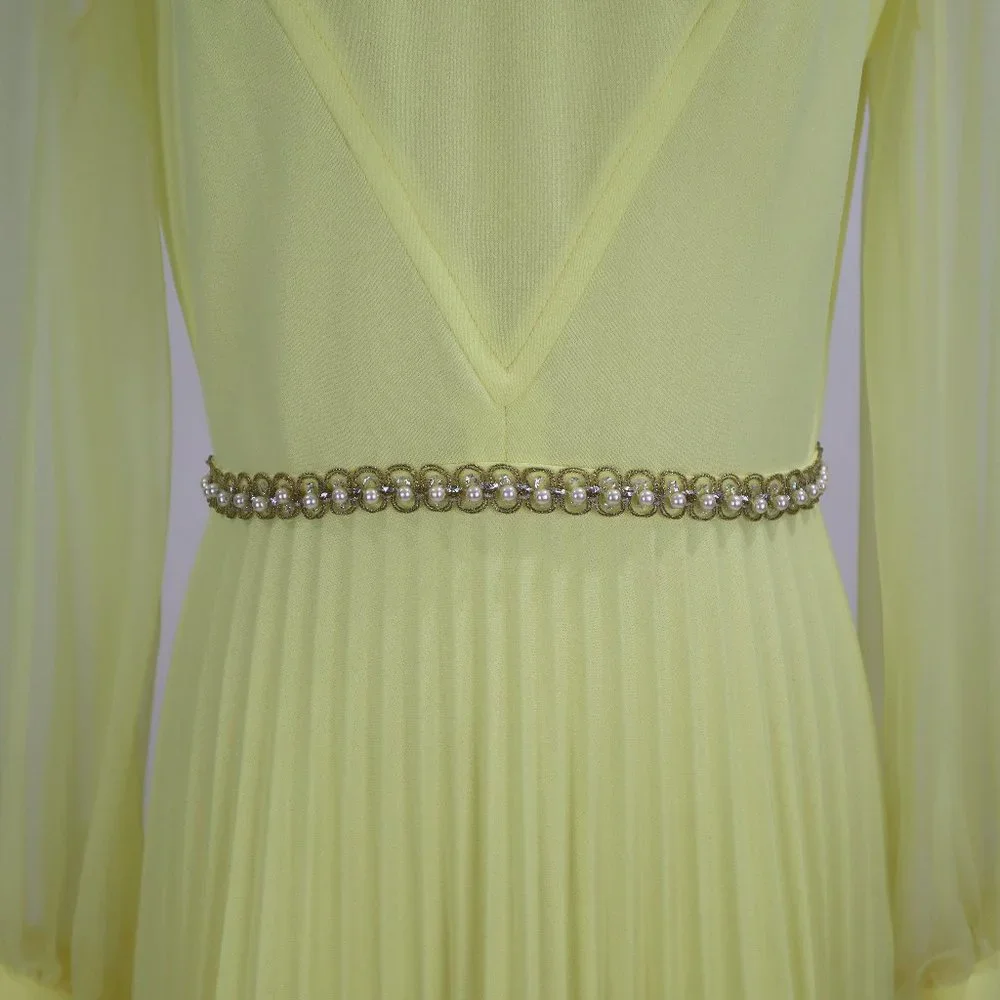 Vtg 1970's Yellow Formal Long Party Dress Gown Cocktail Hippie Prairie Boho S - Picture 6 of 12